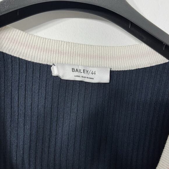 Bailey 44 Derosa Ribbed Deep V Neck Cardigan Size L Navy Preppy Dark Academia - Picture 4 of 6